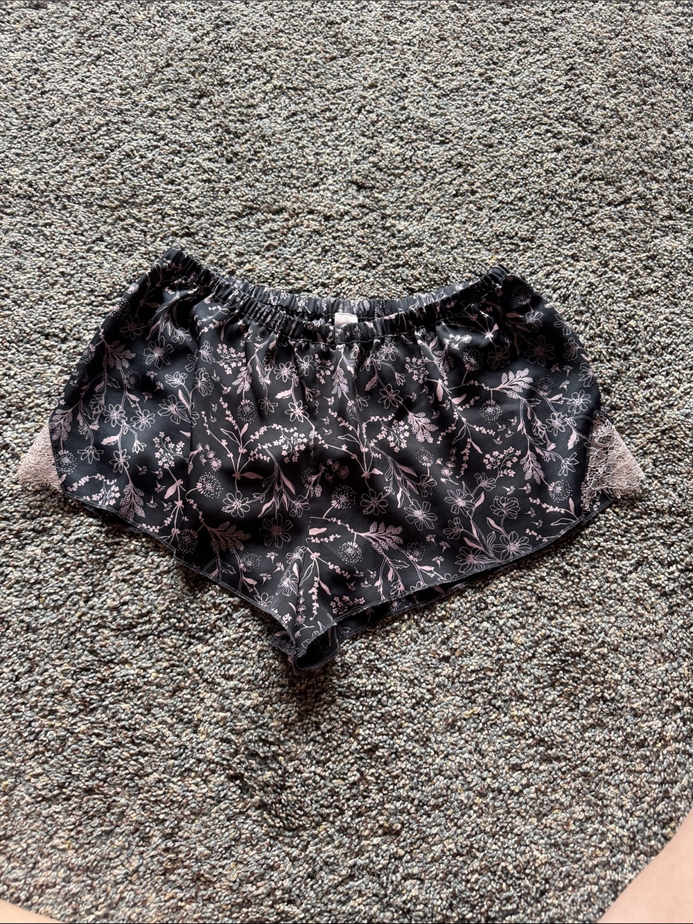 Victoria's Secret Black Satin Floral Sleep Shorts with Pink Print